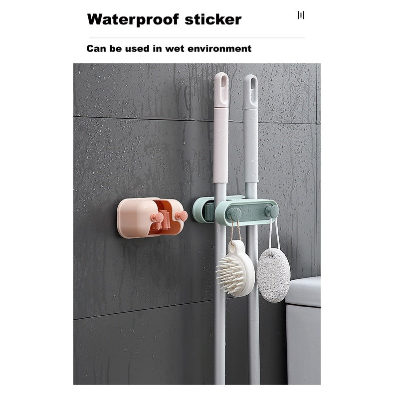 Bathroom Self Adhesive Broom Mop Holder Shelf Storage Holders Racks Paste Hooks Wall Mounted Stand Self Adhesive