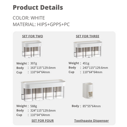 Toothbrush Holder Toothpaste Dispenser Magnetic Cup Easy Clean Toilet Organiser Wall Mounted Easy Installation Toothbrush All In One Holder Set