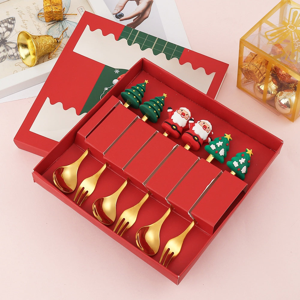 🇸🇬 Christmas Spoon Cutlery Set Dessert Coffee Spoon Fruit Fork Christmas Tree Small Spoon Gift Spoon