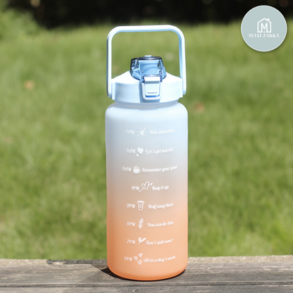 2L Motivational Sports Water Bottle with Handle & Straw Gradient Color Water Jug with Times to Drink