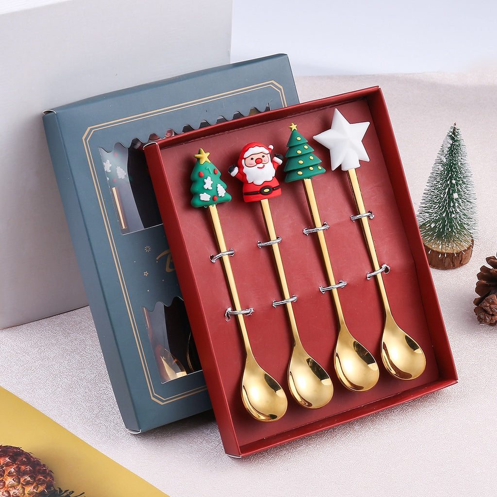 🇸🇬 Christmas Spoon Cutlery Set Dessert Coffee Spoon Fruit Fork Christmas Tree Small Spoon Gift Spoon