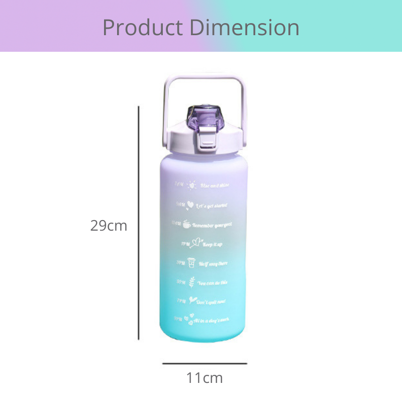 2L Motivational Sports Water Bottle with Handle & Straw Gradient Color Water Jug with Times to Drink