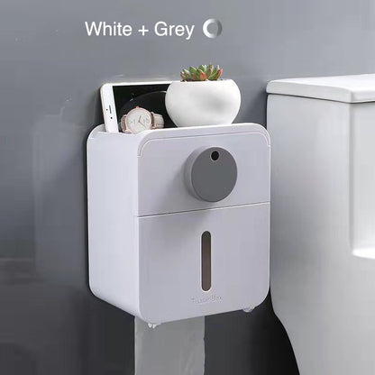 Wall Mounted Waterproof Dustproof Toilet Tissue Paper Roll Case Dispenser No Drill Holder With Cover