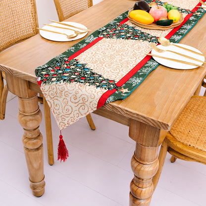 🇸🇬 Christmas Tree Elk Santa Claus Table Runner Table Cloth Home Decor 2021