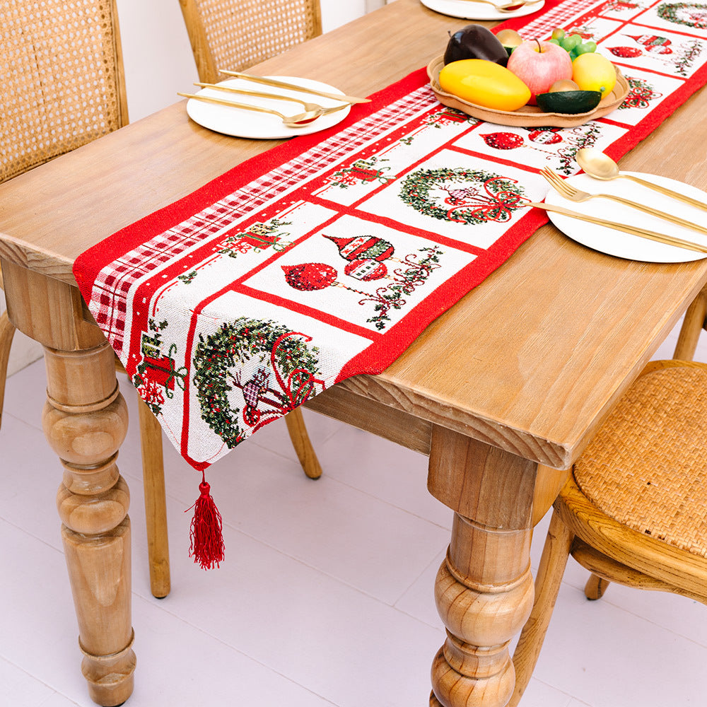 🇸🇬 Christmas Tree Elk Santa Claus Table Runner Table Cloth Home Decor 2021