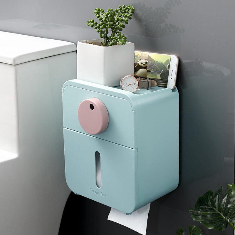 Wall Mounted Waterproof Dustproof Toilet Tissue Paper Roll Case Dispenser No Drill Holder With Cover