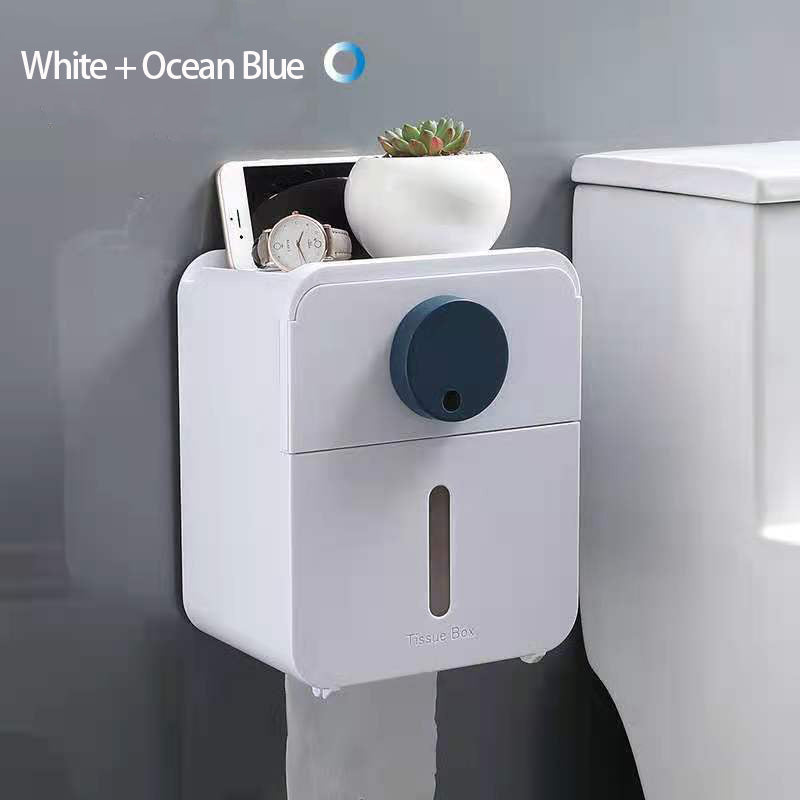 Wall Mounted Waterproof Dustproof Toilet Tissue Paper Roll Case Dispenser No Drill Holder With Cover