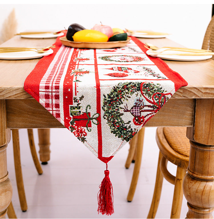 🇸🇬 Christmas Tree Elk Santa Claus Table Runner Table Cloth Home Decor 2021