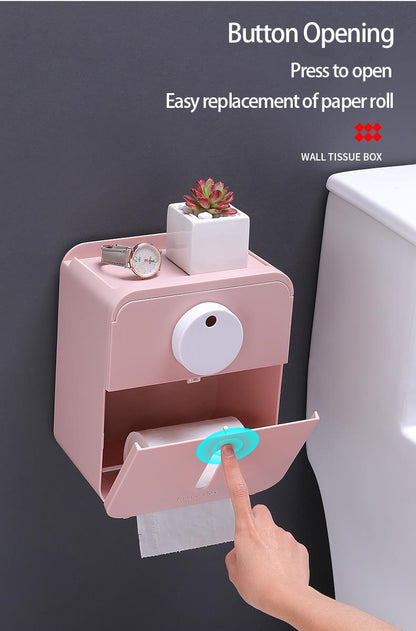 Wall Mounted Waterproof Dustproof Toilet Tissue Paper Roll Case Dispenser No Drill Holder With Cover