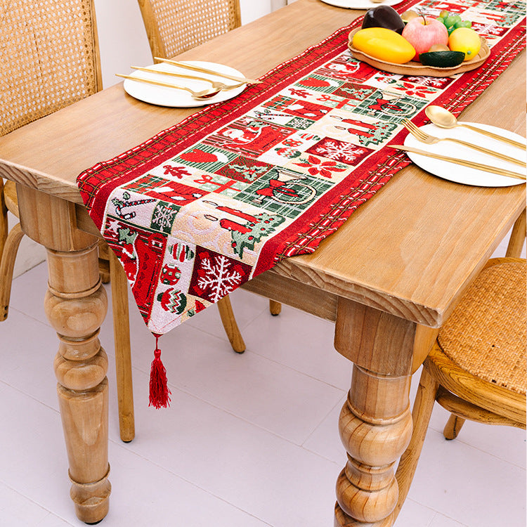 🇸🇬 Christmas Tree Elk Santa Claus Table Runner Table Cloth Home Decor 2021