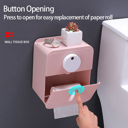 Wall Mounted Waterproof Dustproof Toilet Tissue Paper Roll Case Dispenser No Drill Holder With Cover