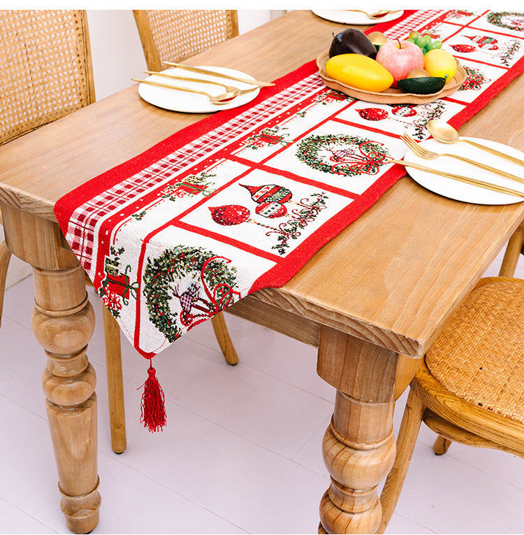 🇸🇬 Christmas Tree Elk Santa Claus Table Runner Table Cloth Home Decor 2021