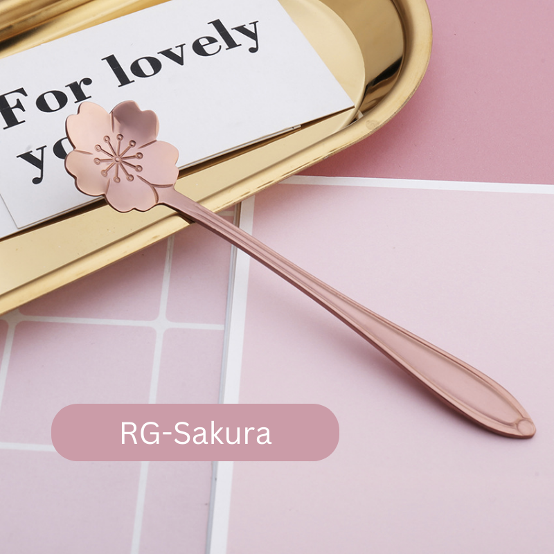 🇸🇬 Stainless Steel Flower Spoon Short Handle Home Dessert Stirring Spoon Wedding Gift Cherry Blossom Design Titanium