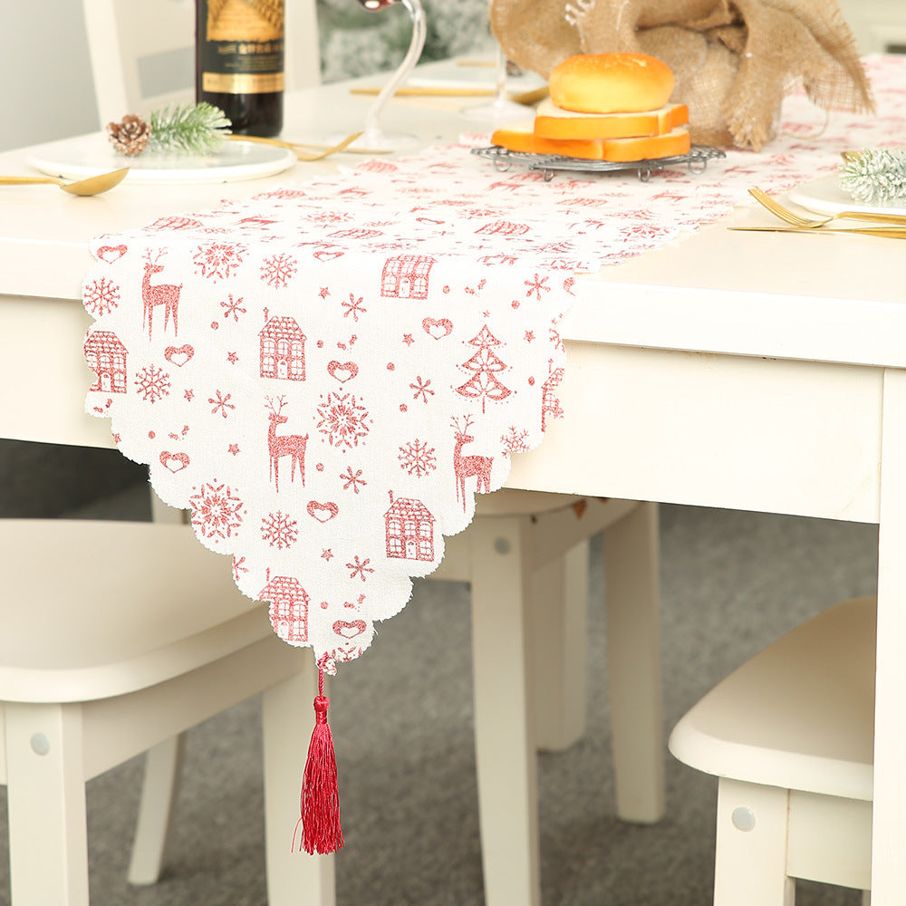 🇸🇬 New Christmas Decoration Supplies Linen Printed Table Runner Table Decoration Ornaments Tablecloth Placemats