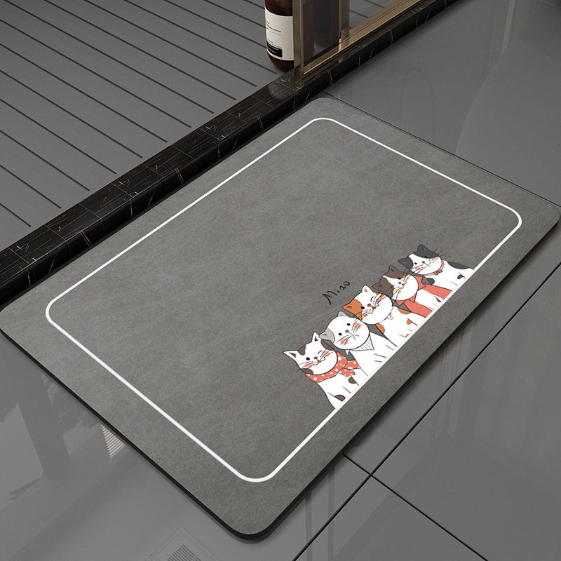 New Generation Absorbent Soft Anti-Slip Diatomite Floor Mat - Cats Designs