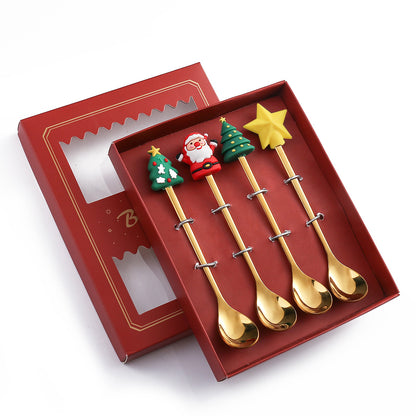 🇸🇬 Christmas Spoon Cutlery Set Dessert Coffee Spoon Fruit Fork Christmas Tree Small Spoon Gift Spoon