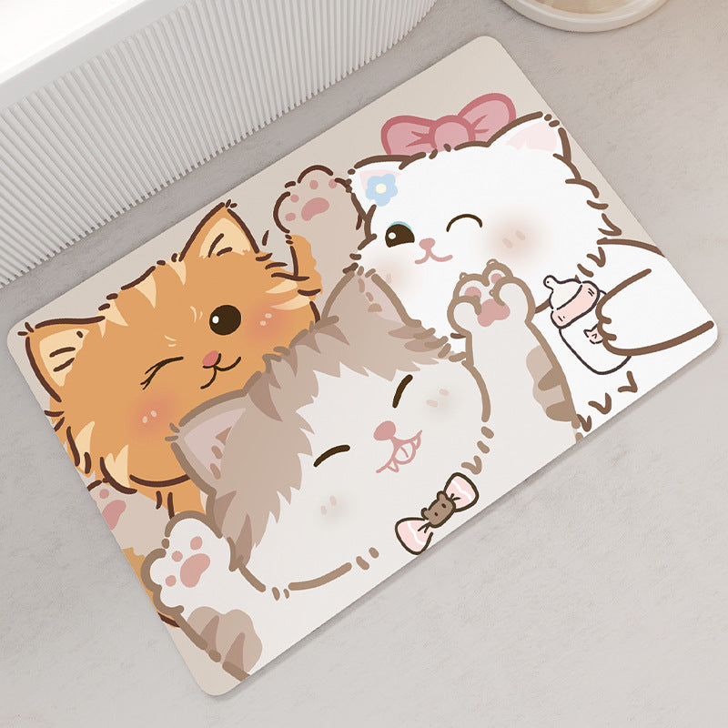 New Generation Absorbent Soft Anti-Slip Diatomite Floor Mat - Cats One Family Design