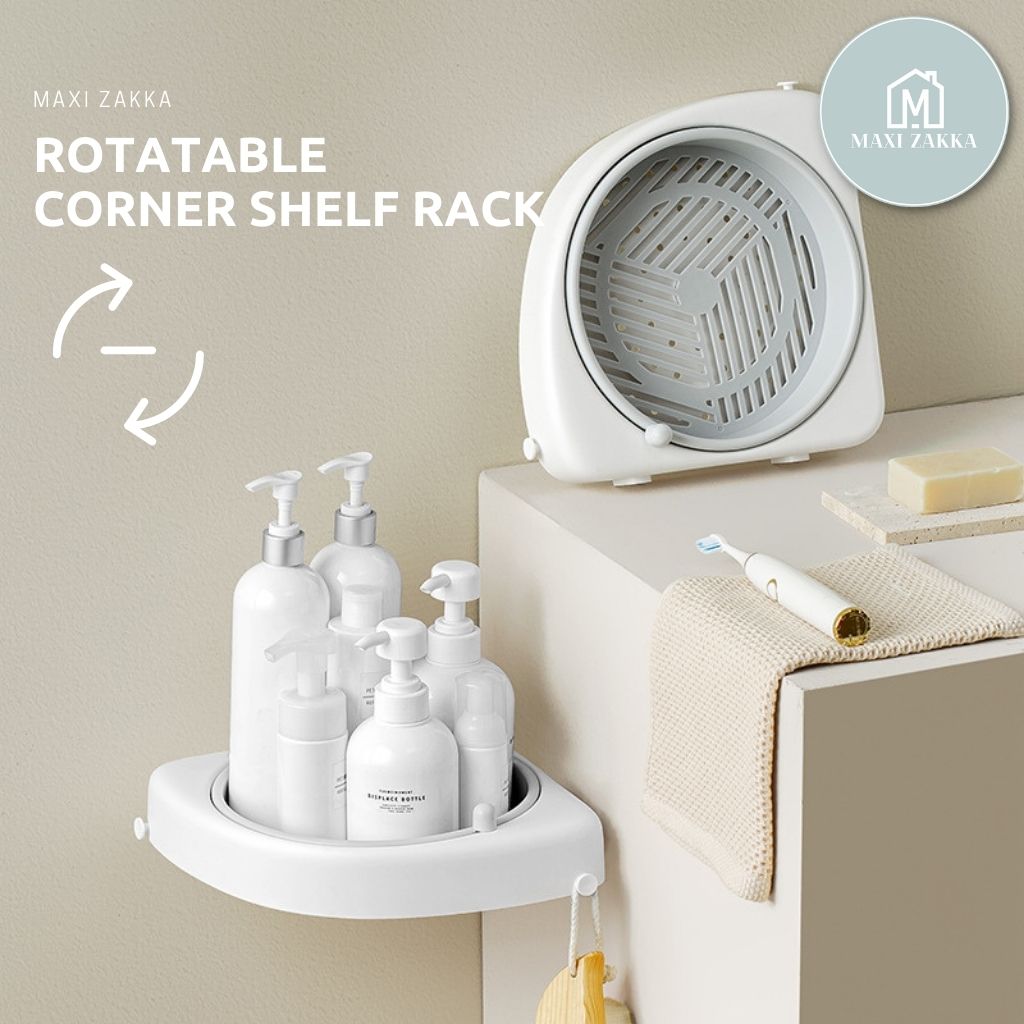 Bathroom Toilet Rack Rotatable Corner Shelf Wall Mounted Shower Shelf Triangle Basket Shelving Storage Organiser