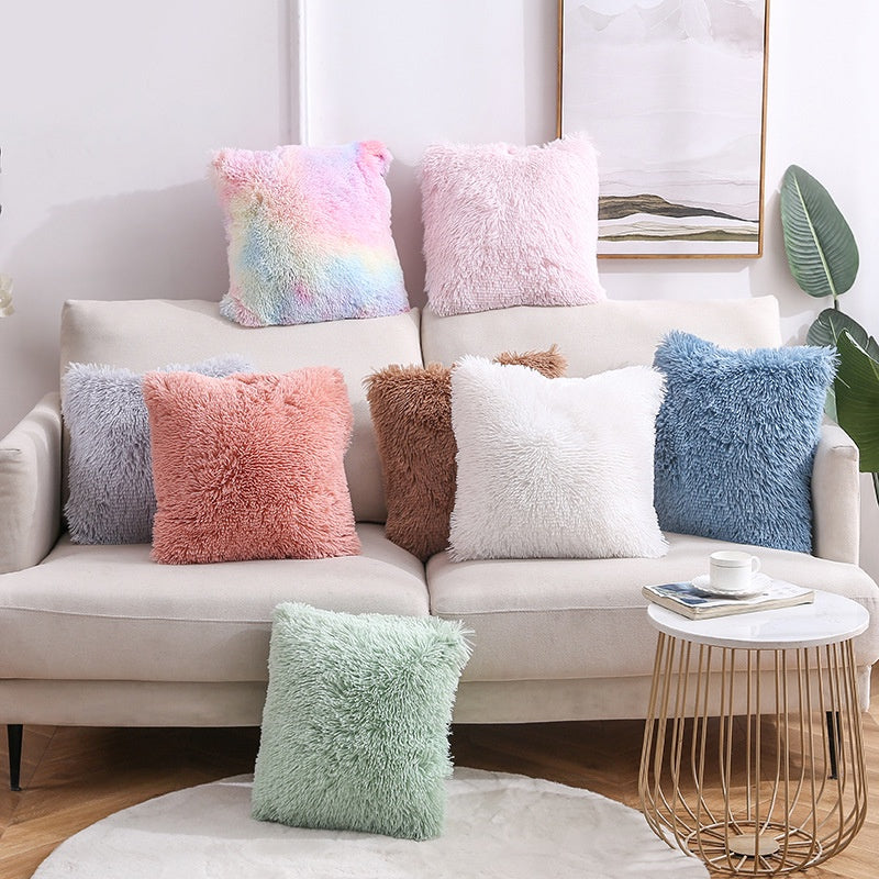 Cushion Cover 40 x 40 cm Throw Pillow Sofa Pillow Cover Case Fluffy Solid Color Single Sided AerWo Fur