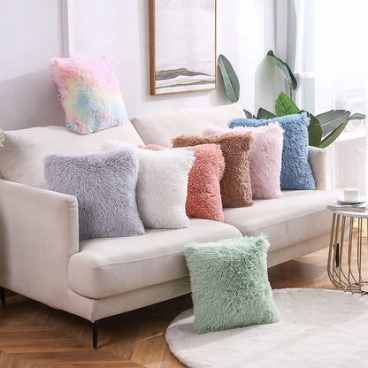 Cushion Cover 40 x 40 cm Throw Pillow Sofa Pillow Cover Case Fluffy Solid Color Single Sided AerWo Fur